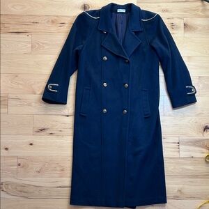 Braefair 100% Wool Navy Gold Long Peacoat Unisex | Women Large/XL or Men Medium